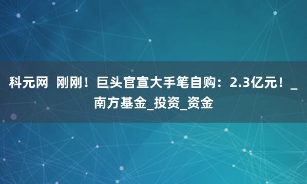 科元网  刚刚！巨头官宣大手笔自购：2.3亿元！_南方基金_投资_资金